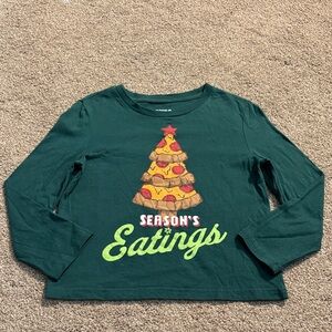Dark Green Kids Christmas Tree Pizza Holiday Long Sleeved Tee Shirt